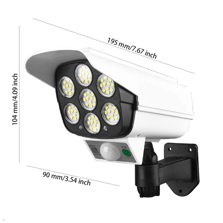 77LED Solar Outdoor Light 3 Modes Dummy Surveillance Fake Camera Solar Security Light with Motion Sensor