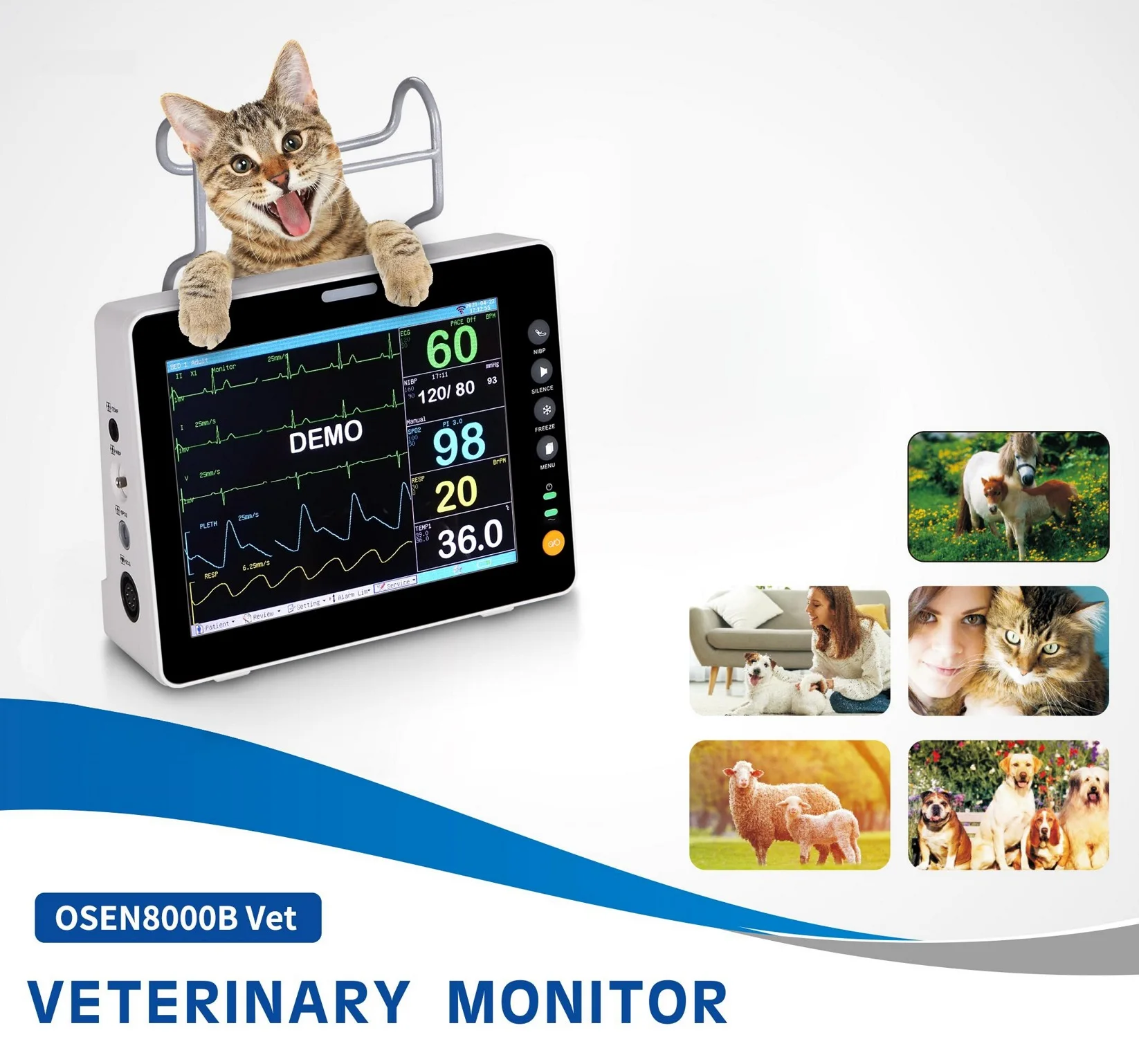 High Quality Animal Use Veterinary Vital Signs Monitor Etco2 Monitor 8 Inch Five 6 Parameter Patient Monitor Multi-parameter