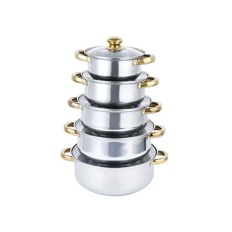 10pcs Stainless Steel Cooking Milk And Soup Pot Wholesale Kitchen Ware Stock Pot Cookware Set