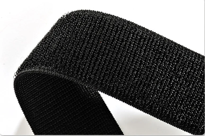 Factory low price Nylon polyester Black Unnapped Elastic Hook And Loop Tape Roll