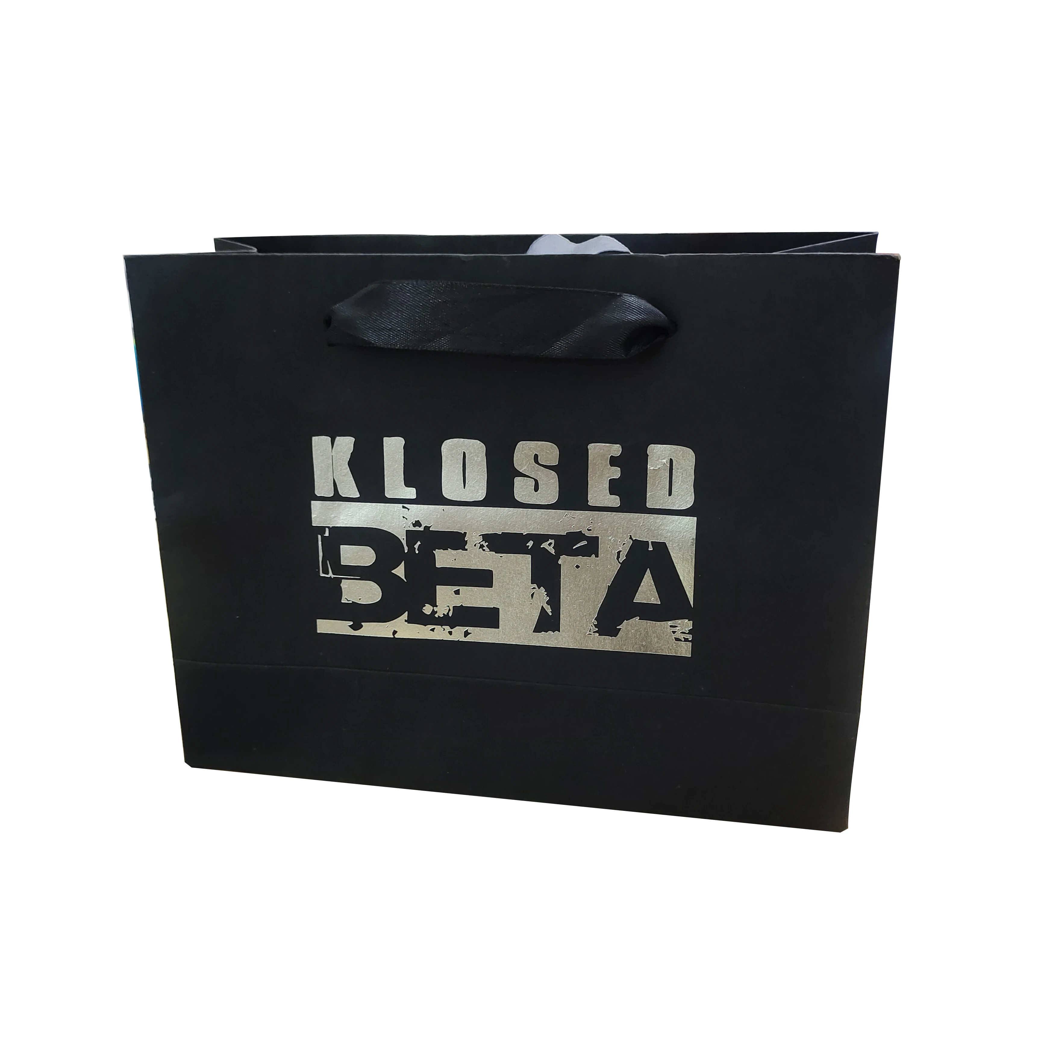 New Gold Logo Hot Foiled Stamping Black Matt Kraft Paper Bag With Cotton Rope Handles