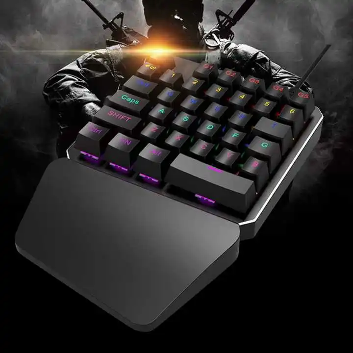 Metal Panel Portable Wired Keyboard One Hand 35-Keys Ergonomic Keypad Gaming Mini Portable Keyboard