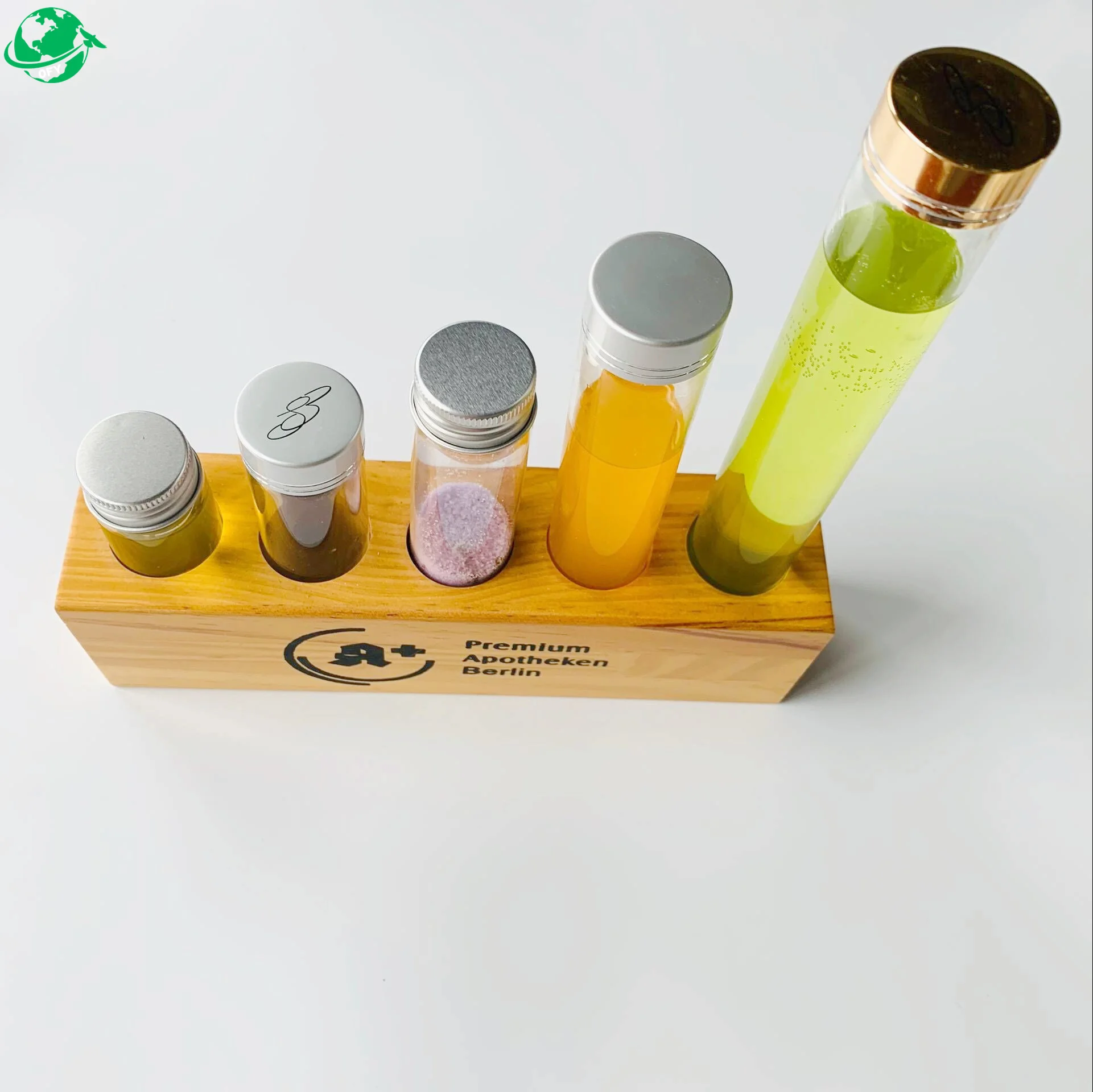 Different Sizes 25 mm 28 mm 30 mm Glass Test Tube with screw aluminum cover for rack display wooden holder