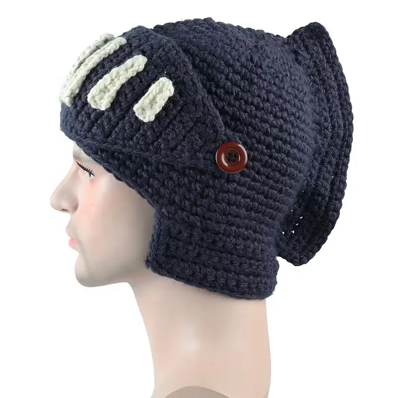 Winter Warm Crochet Knit Hat Roman Knight Helmet Beanie Hat Barbarian Skull Cap with Face Mask