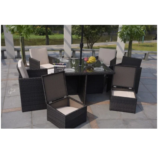 2022 cheap outdoor rattan dining room set garden space saving furniture