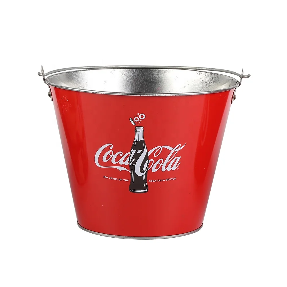 5l Co ca Cola Galvanized Metal Ice Bucket Customized Ice Bucket Portable For 6 bottles