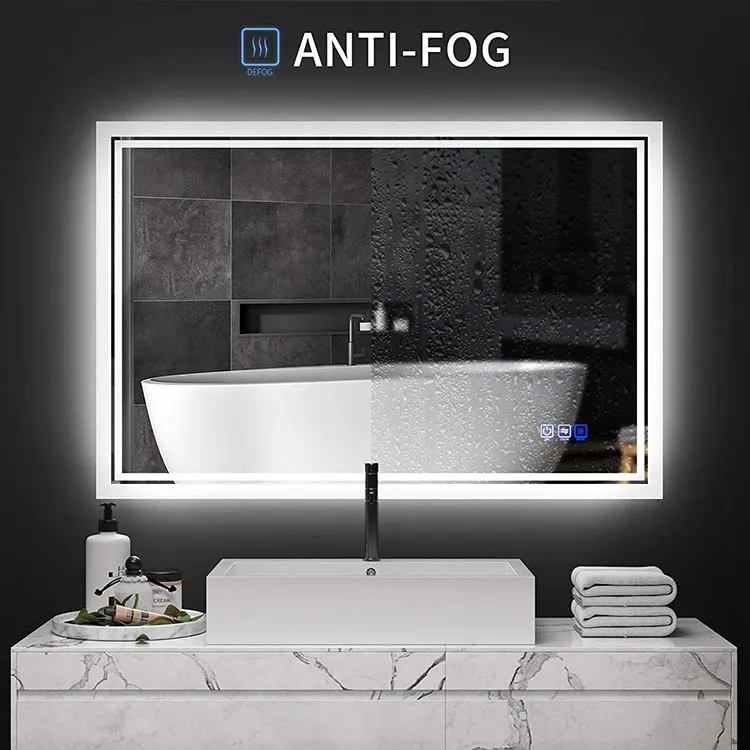 OEM/ODM Lighted Bath Mirrors Toilet Wall Dimming Defogger Rectangle Bathroom Led Mirror WITH LIGHT
