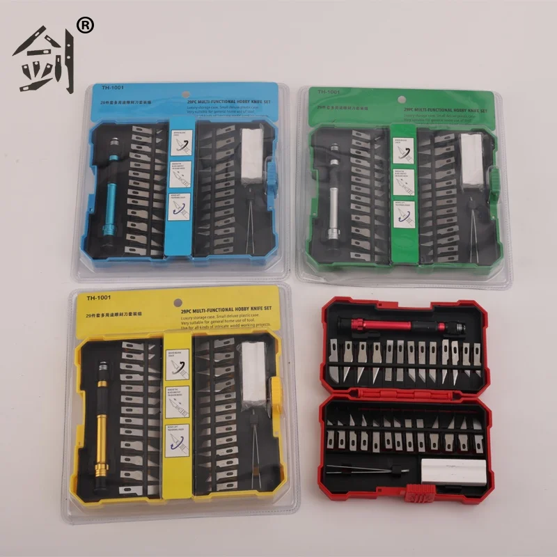 Aluminum Overmolded Plastic 29PC Precision Craft Knife Set For Scrapbooking