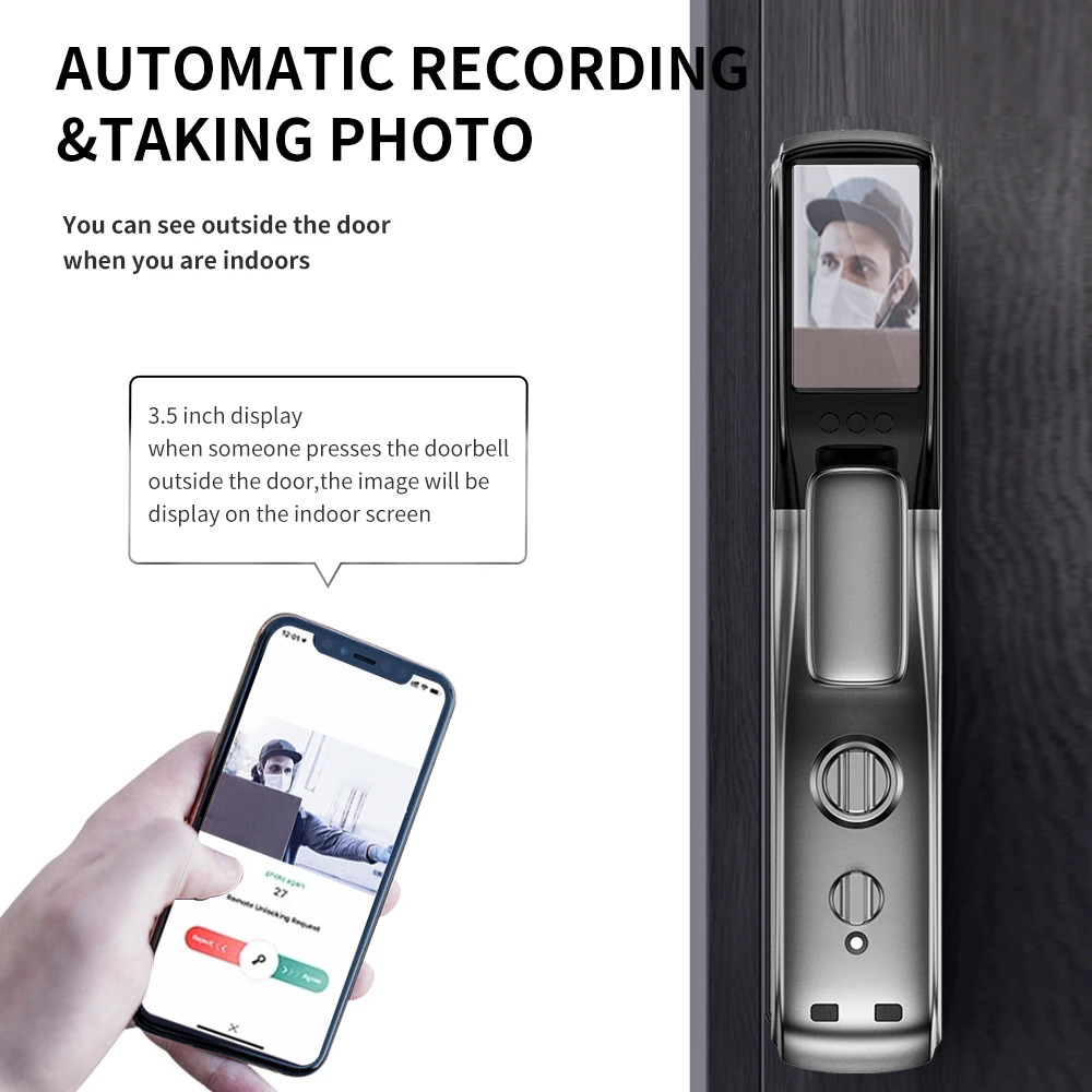 SMARTEK i10 3D Face Recognition Autoclose Fingerprint Digital Electronic Camera Tuya APP Wi-Fi Smart Door Lock with Eye Scanner
