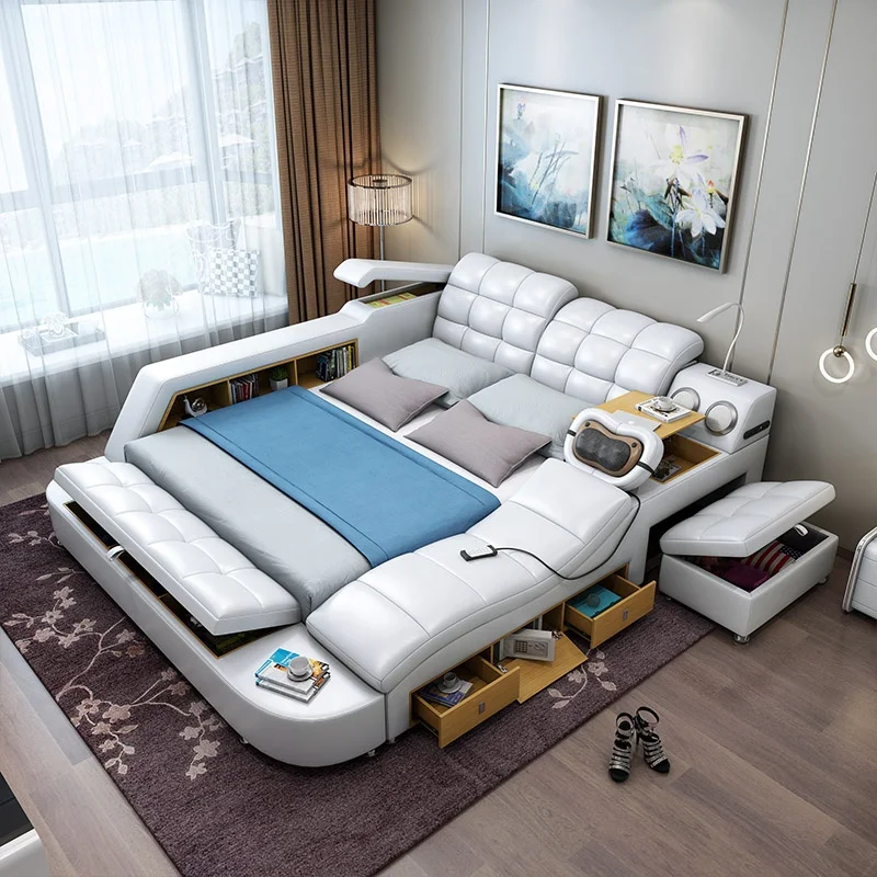 NOVA Modern Multifunctional Bedroom Sets Leather King Size Bed With Massage Music Usb Charger Smart Ultimate Bed