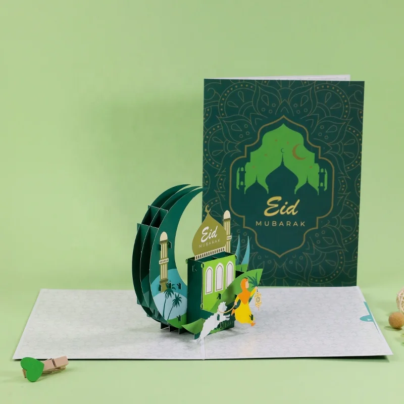Пользовательская печать бумаги лазерной резки EID MUBARAK 3D поздравительная открытка для исламских праздников