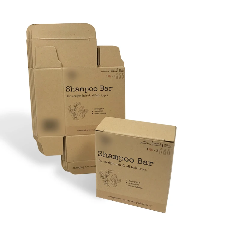 Biodegradable Brown Kraft Paper Shampoo Bar Boxes Packaging for Homemade Soap Custom Logo Folding Soap Carton for Cosmetic