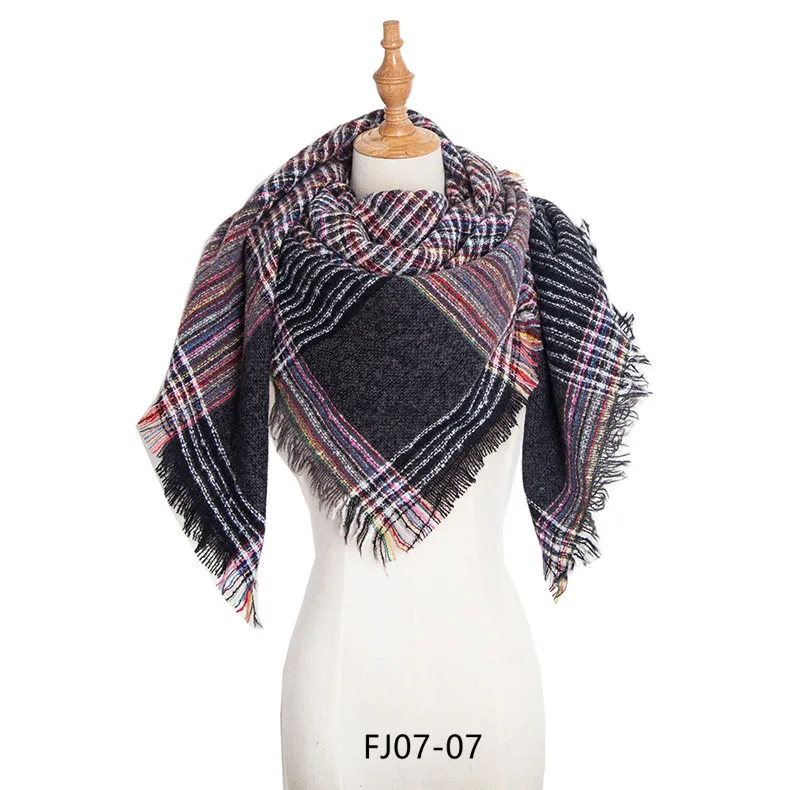 Factory Direct New Plaid Large Square Scarf Thickened Scarf Tartan Printed Jersey Scarf Shawl With Tassels