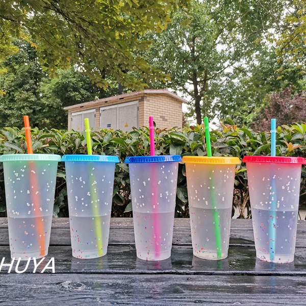  24oz пластиковые многоразовые чашки холодной изменение цвета стакан Рождественская кружка с крышкой и