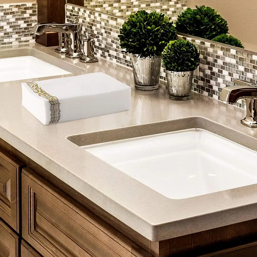 Disposable Guest Towels Soft and Absorbent Paper Hand Towels Durable Decorative Bathroom Hand Napkins for Kitchen,Party, Wedding