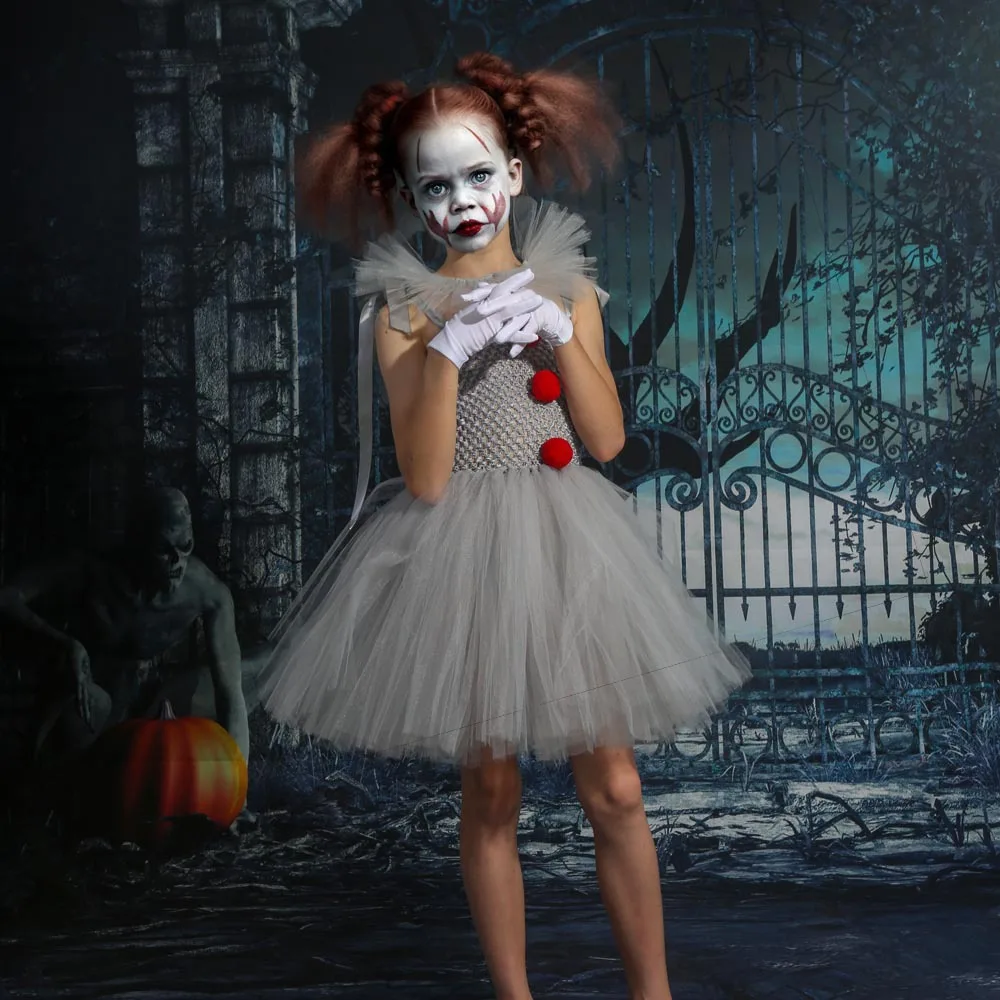 Baby Girl Halloween & Birthday Party Dress Up Carnival Clown Costume Pennywise Tutu Dress Gothic Victorian Style