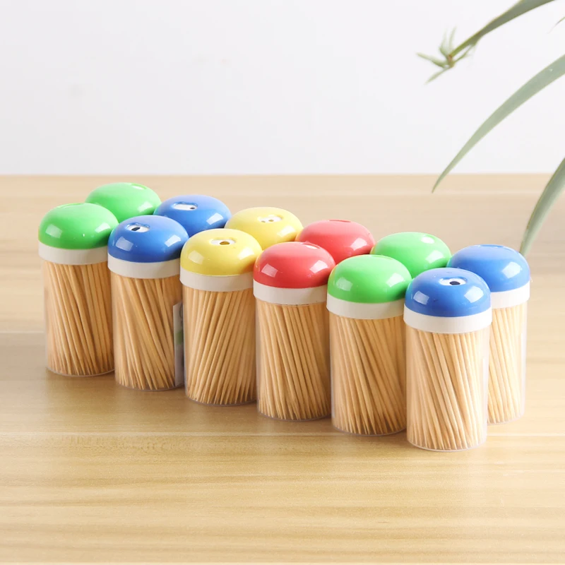 Low MOQ Portable Bamboo Eco friendly two Side Wooden Food sticks Teeth stick Toothpick Tube Holder