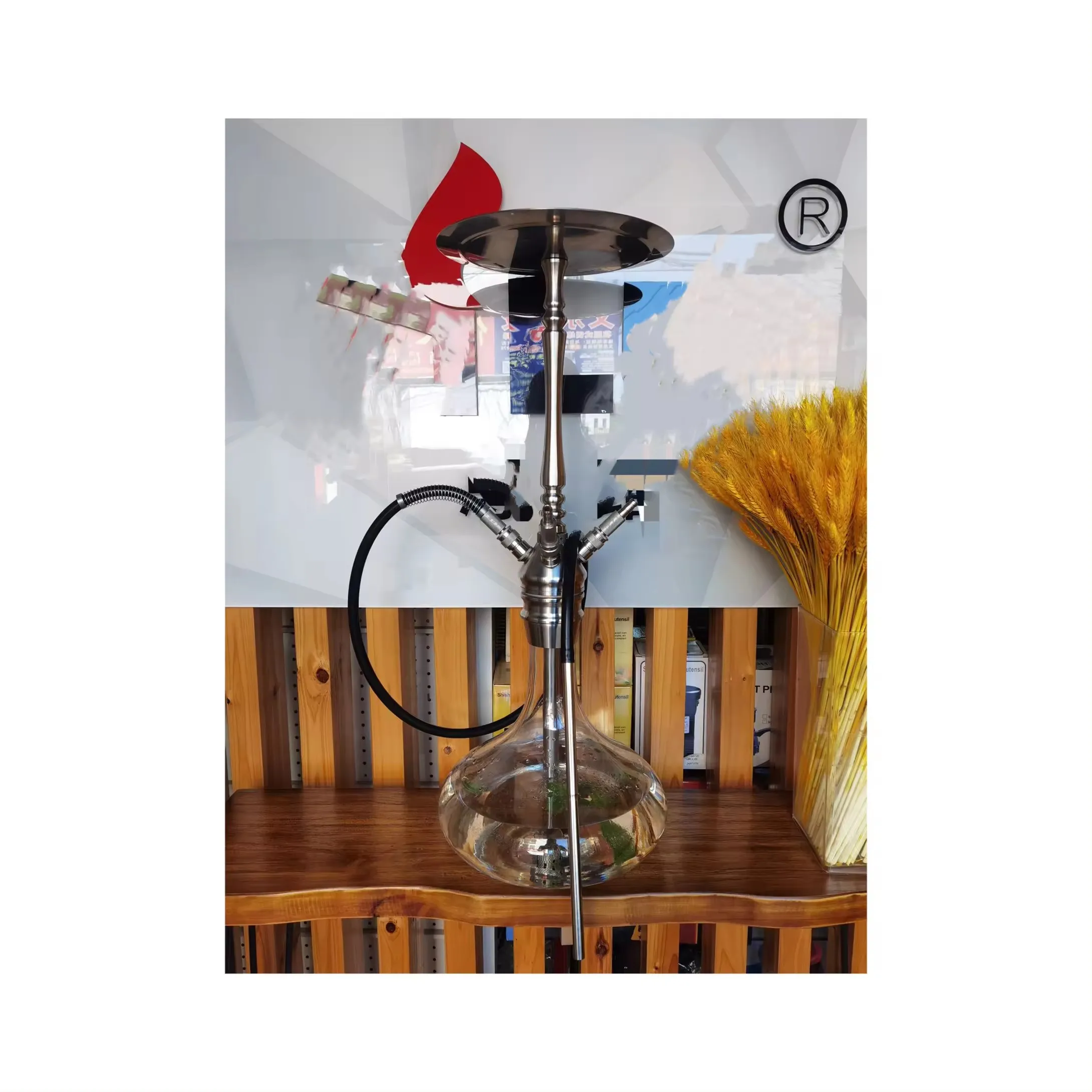 China Premium Hookah Manufacturer New Design Silver 85cm Luxury Narguil Set Stainless Steel Sheesha Hookah