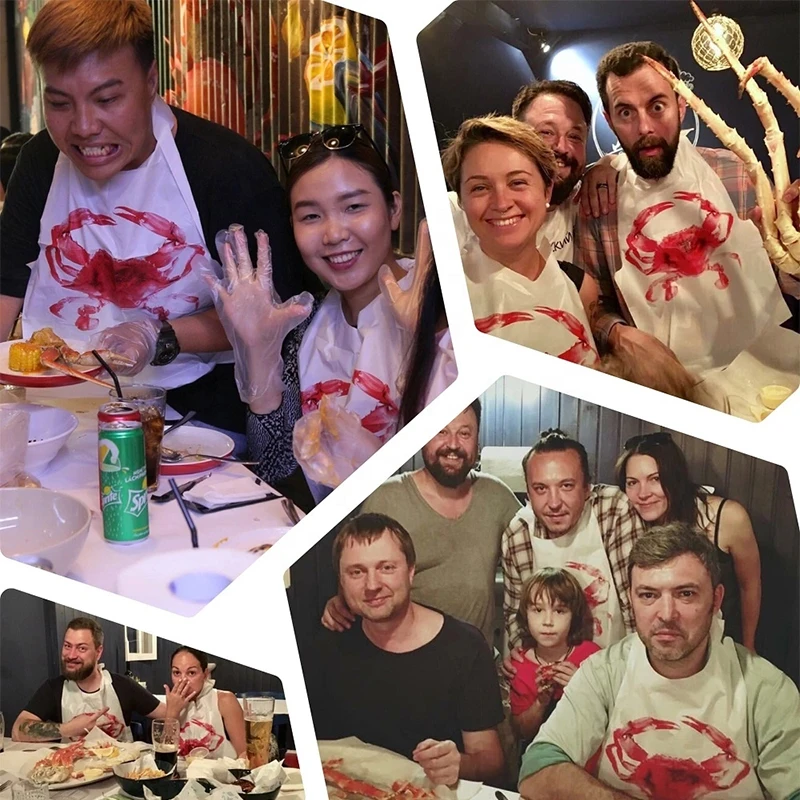 Factory Produce Lobster Crab Sea Food Custom Printed Dinning Apron Disposable Plastic Restaurant Bib