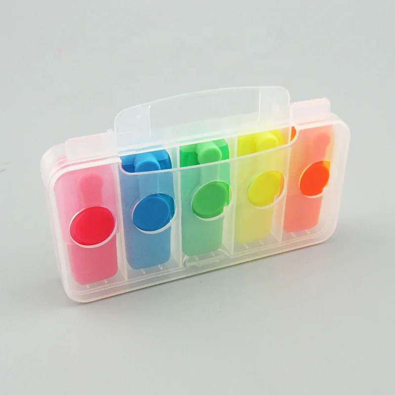 5 in 1 smile face gift colorful highlighter markers pen set with plastic case fluorescent marker highlighters for promotion