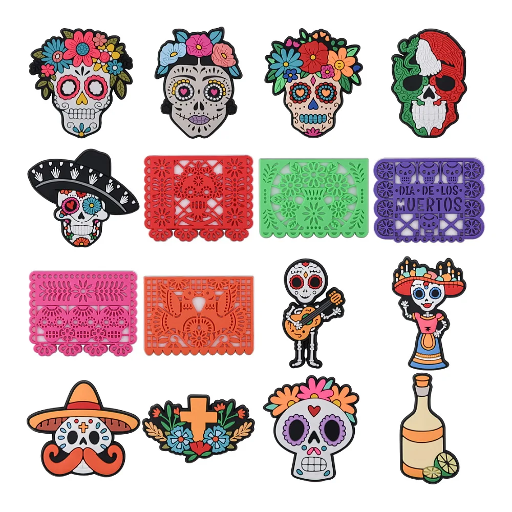 Calavera Sugary-sweet whimsical skull Charms Celebrate Mexican Day of the Dead Halloween PVC Sugar Skull Jewelry Accessories