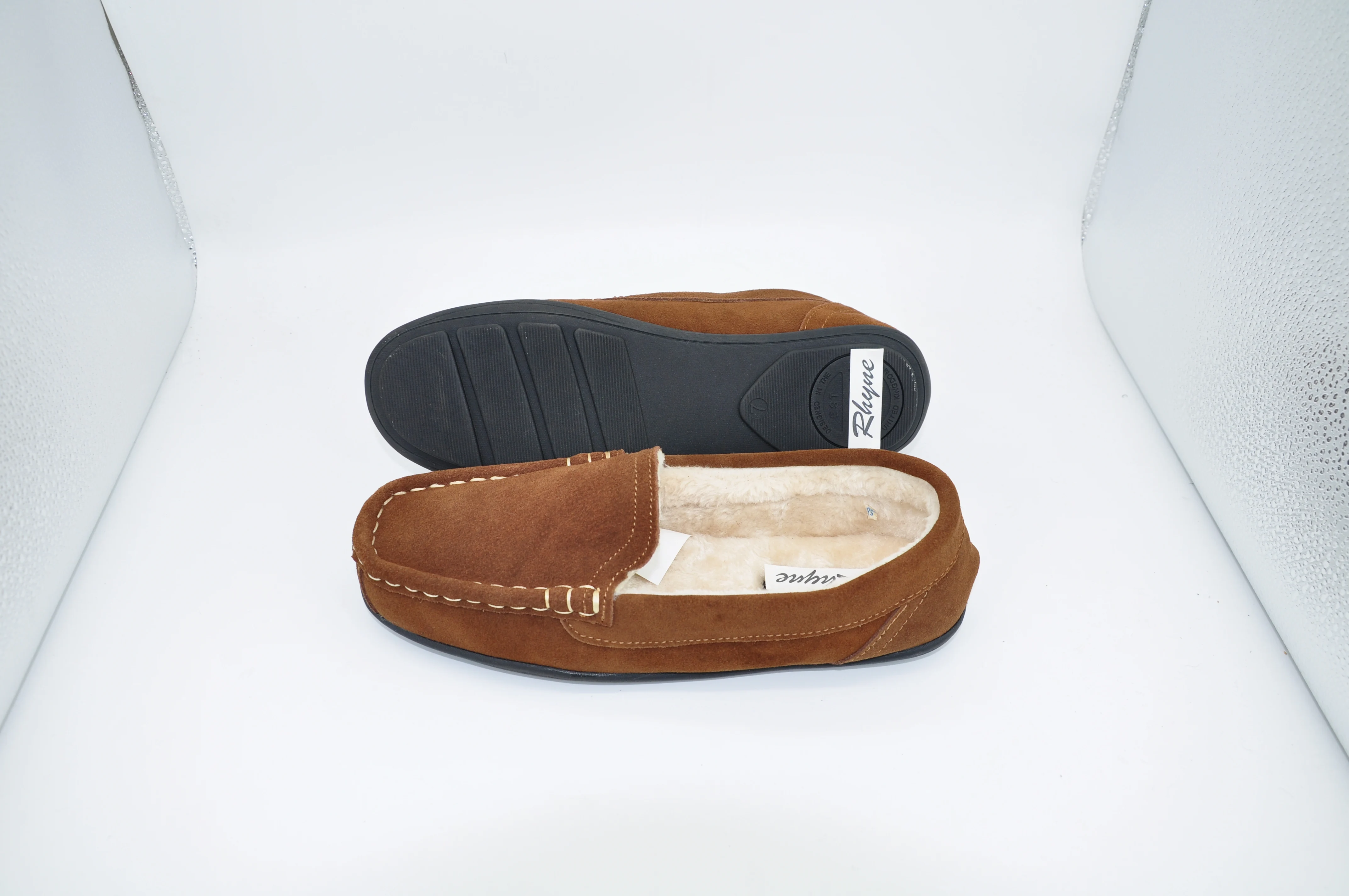 factory wholesale handmade cowsuede fluffy fur winter loafer shoes for men indoor & outdoor  real leather moccasin slippers