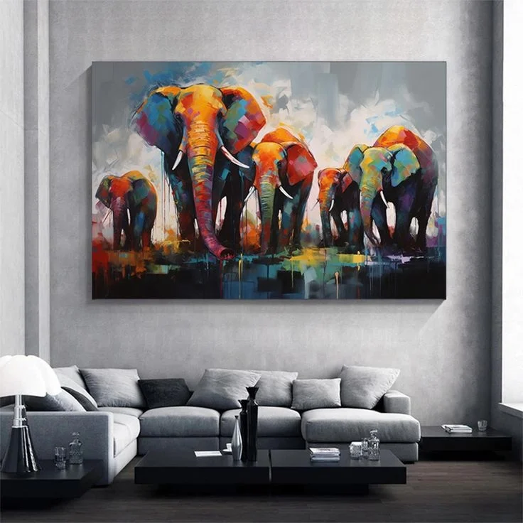 Modern Hand-Painted Oil Painting on Canvas Abstract Elephant Wall Art Stylish Modern Abstract Animal Scenery