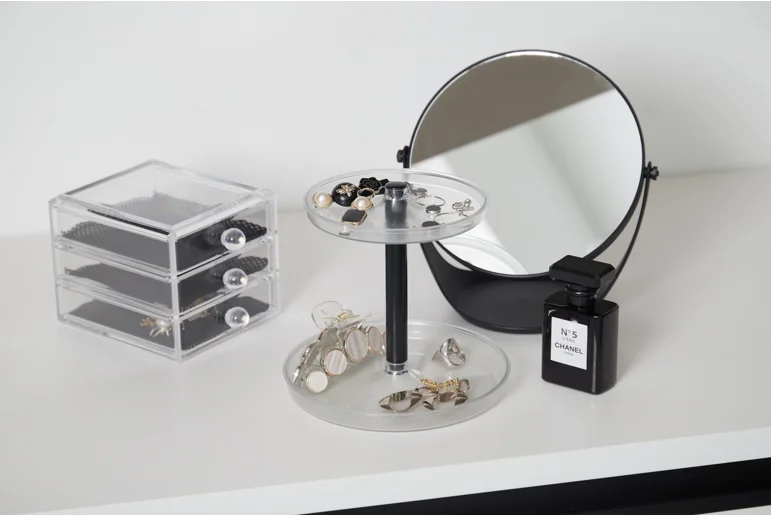 Wholesale Plastic Girls Bathroom Desktop Cosmetic Storage Double-layer Tray Round Shelf Jewelry Rack