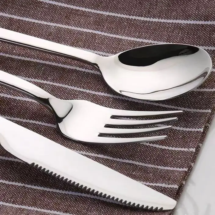 Custom stainless steel silver color cutlery tableware couvert de table cheap online knife spoon and fork dinnerware sets