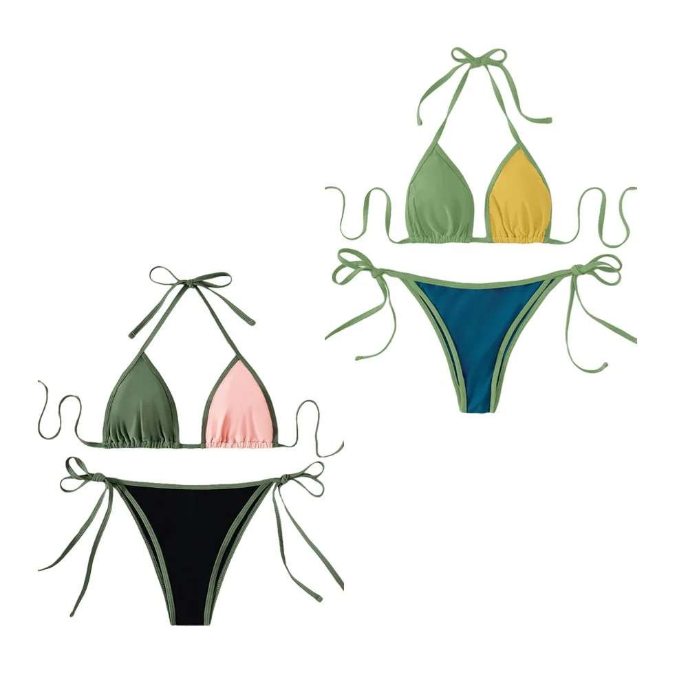 custom fitness two piece halter string triangle women bikini