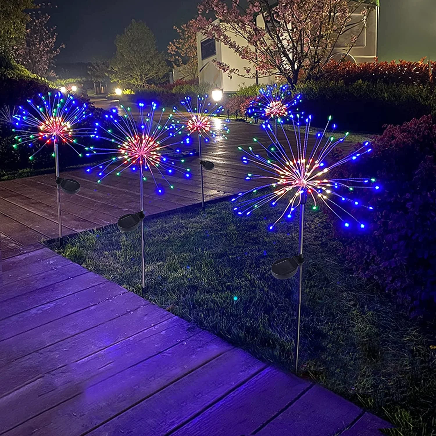 Colorful RGB Copper Wire Firework Light Outdoor Garden Waterproof LED Solar Firework Light