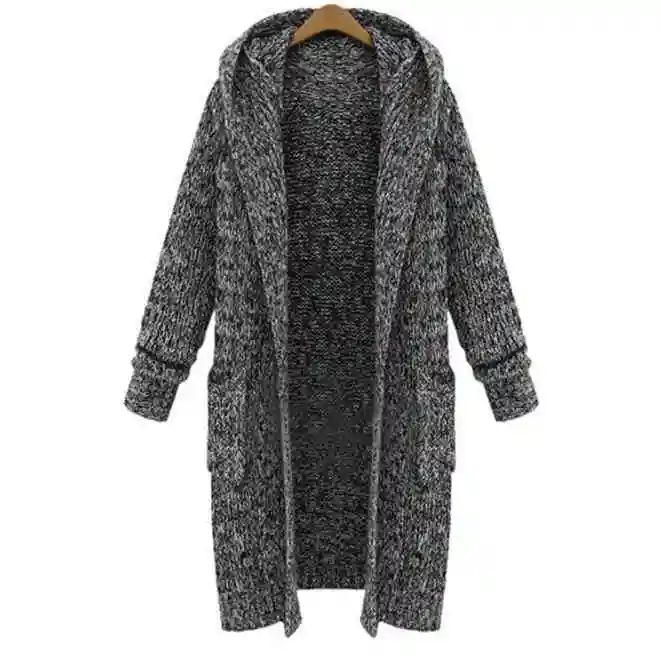 
Large Size Womens Autumn And Winter Europe And The New Long Thick Knit Cardigan Loose Hooded Sweater Women Wholesale 