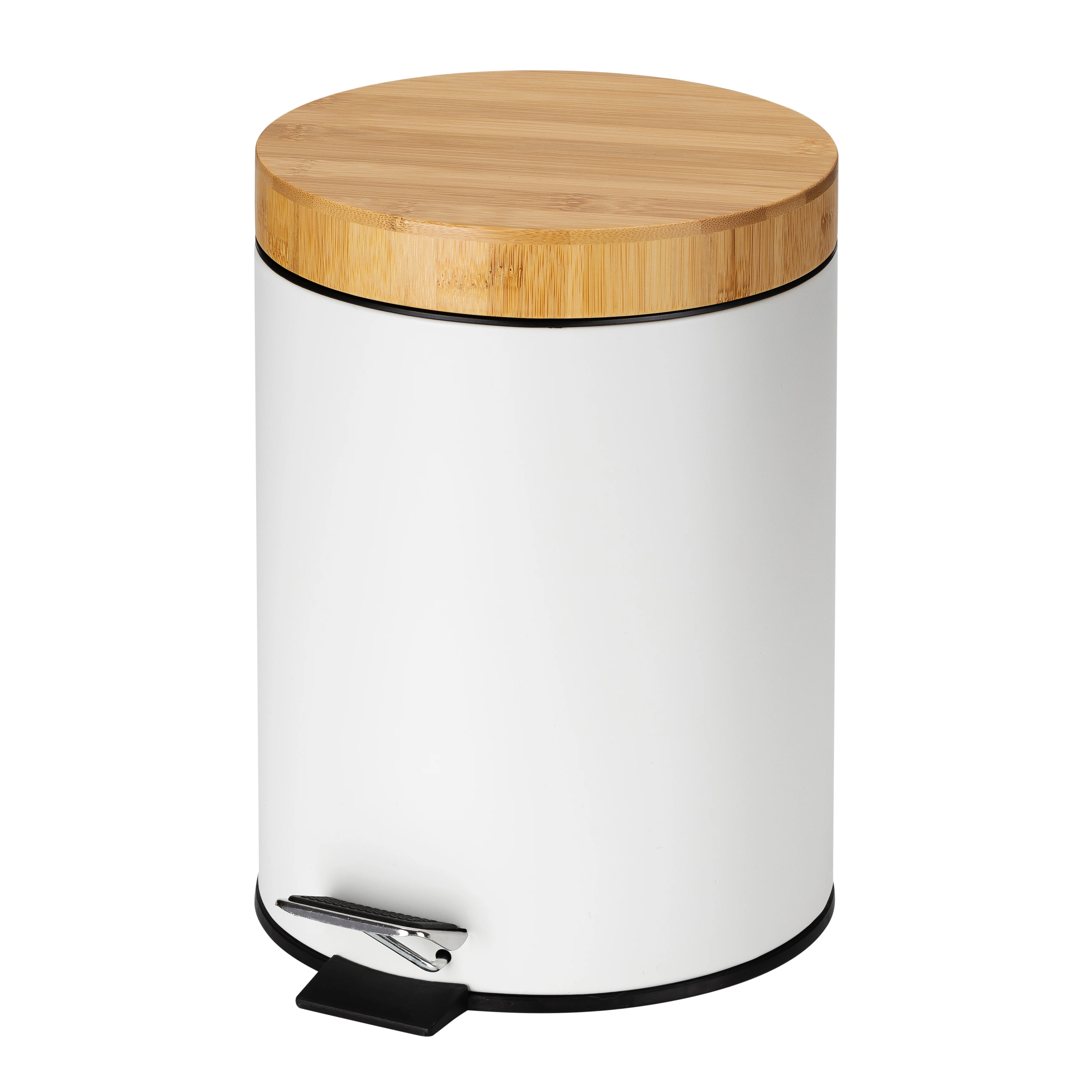 Cheap Price Indoor White Round Metal  Bamboo lid and Foot Pedal Garbage trash can with Removable Inner Wastebasket