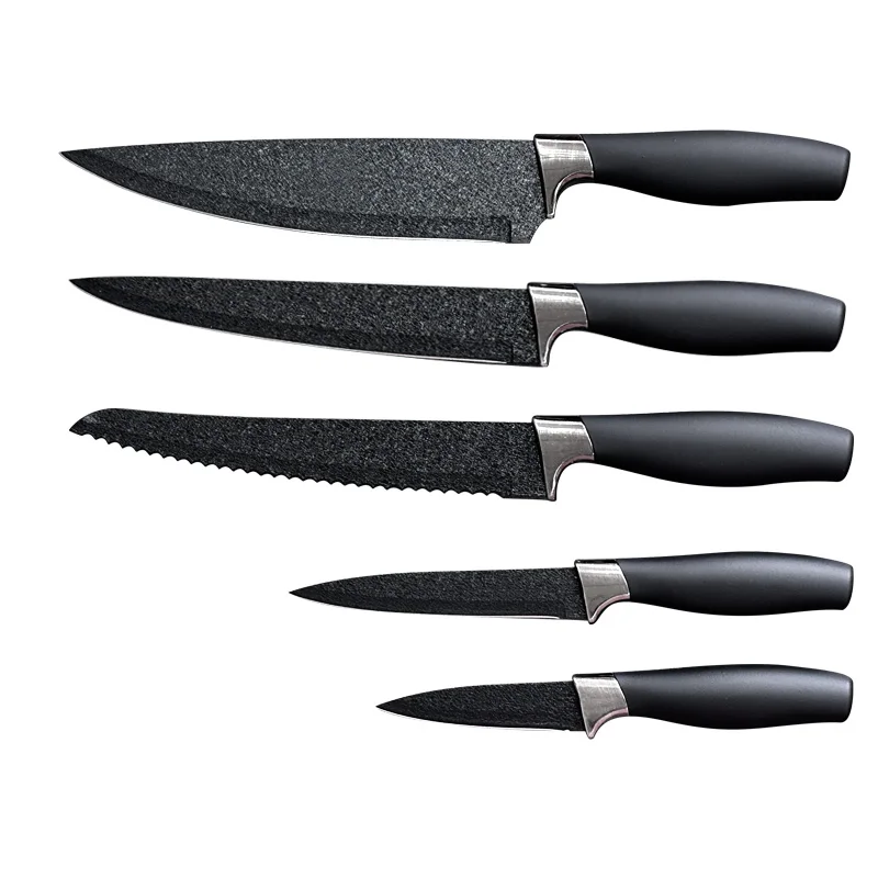 New design food grade 5pcs stainless steel non-stick coating kitchen chef knife set with TPR handle