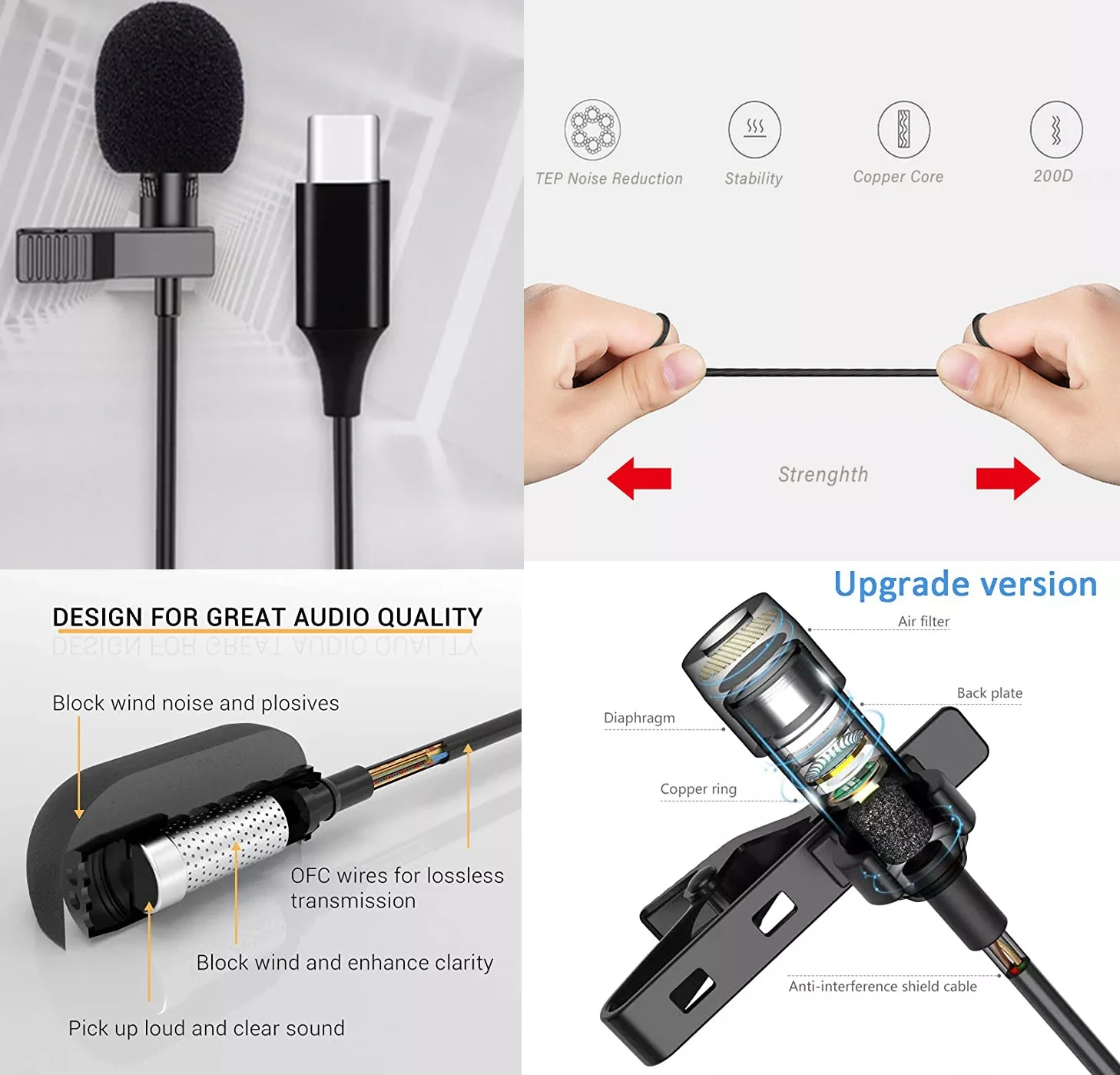 Lavalier Microphone Lighting Type C 3.5mm Jack Interface Mic Recording Lapel Collar Stylish Mini Throat Microphone