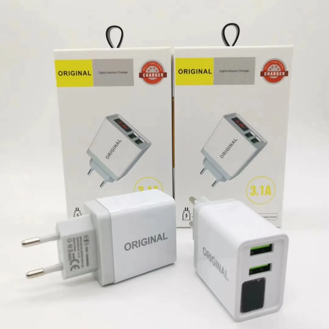 
2020 Smart LED Digital Display USB charger 5V 2.4A dual port wireless phone wall charger for smartphone 