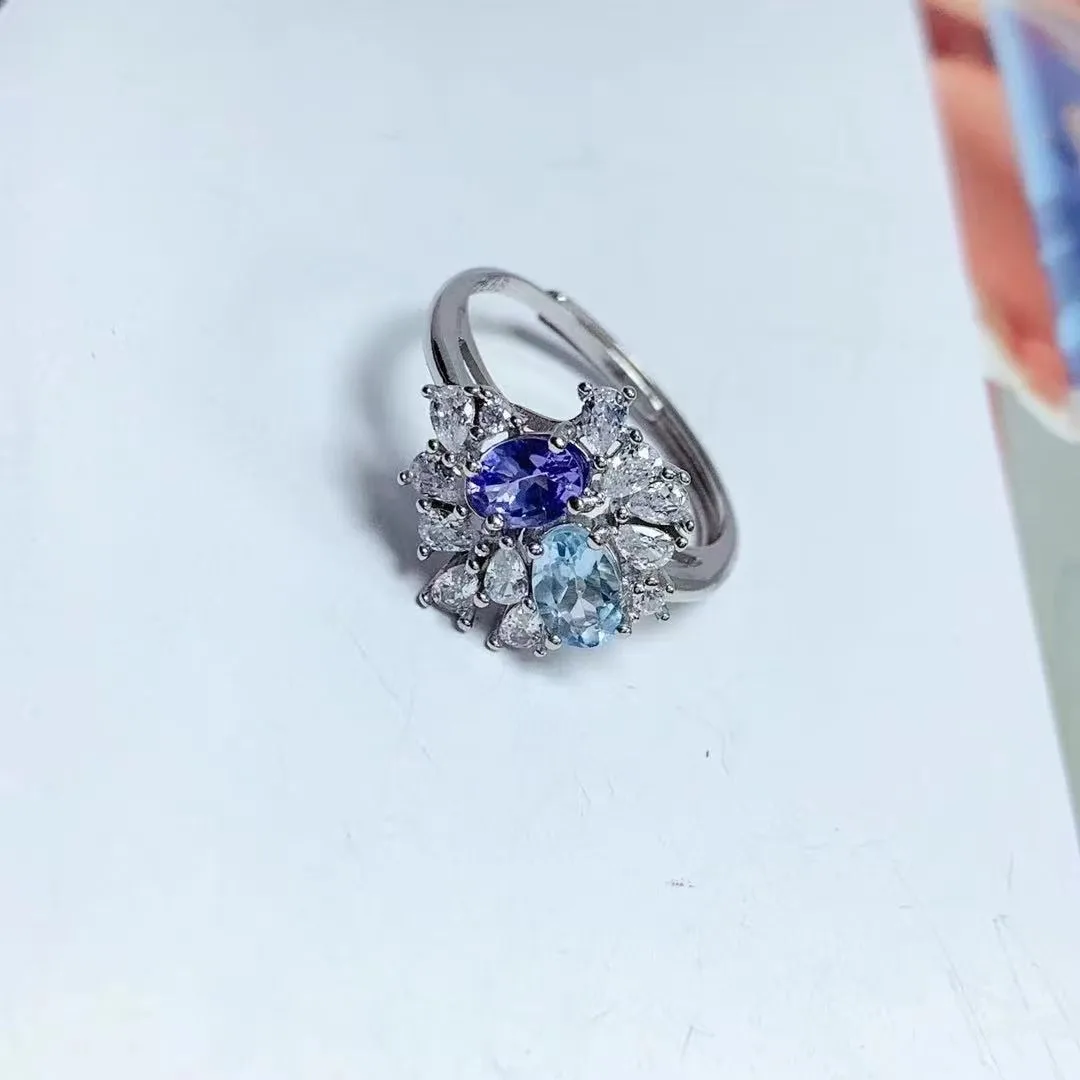 Low Price Wholesale Natural Tanzanite Topaz Adjustable 925 Sterling Silver Platinum Jewelry Ring In India