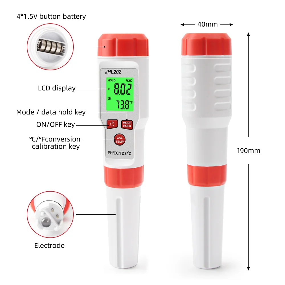 Factory  4 in 1Temperature PH/EC/TDS/PH Meter 0.00-14.00 PH Water Quality Acidity Tester for  Laboratory Aquarium
