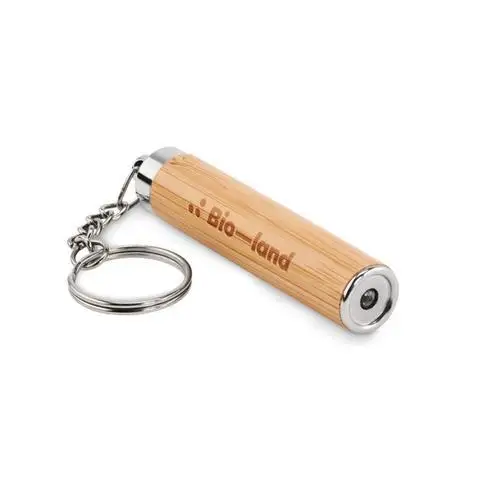 LINLI Custom Logo Laser Engraved Bamboo Keychain With Light Mini Portable Key Tag LED For Advertising