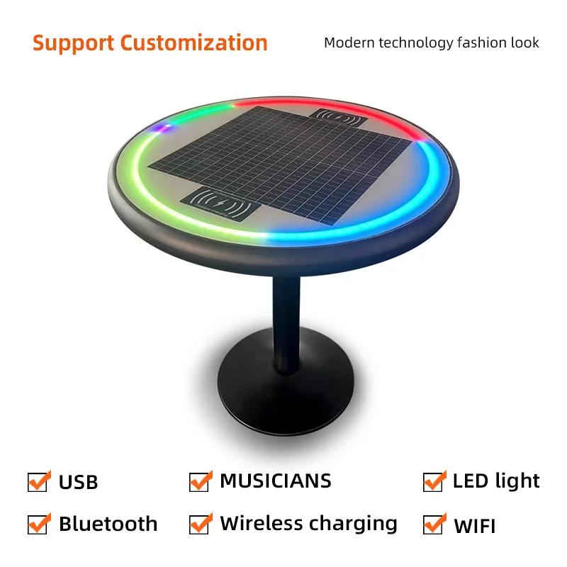 Cheap RGB LED Outdoor Garden Bench Phone Wireless Charging bluetooth Desk Smart Coffee Table Solar Charging Table