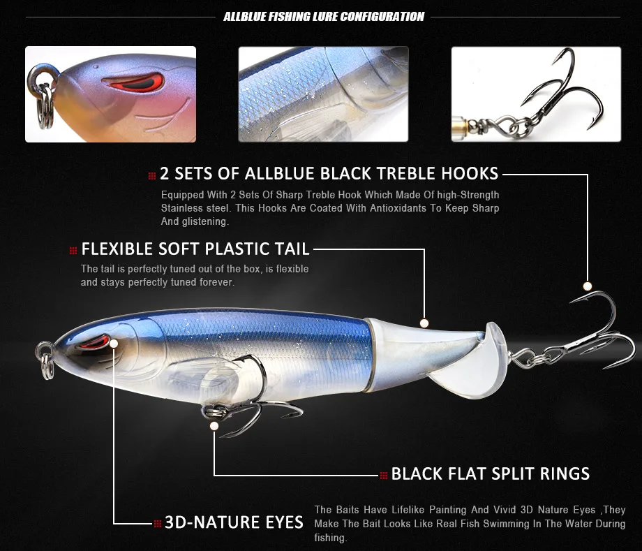 Whopper Popper 9cm/11cm/13cm Topwater Fishing Lure Artificial Bait Hard Plopper Soft Rotating Tail Fishing Tackle Geer