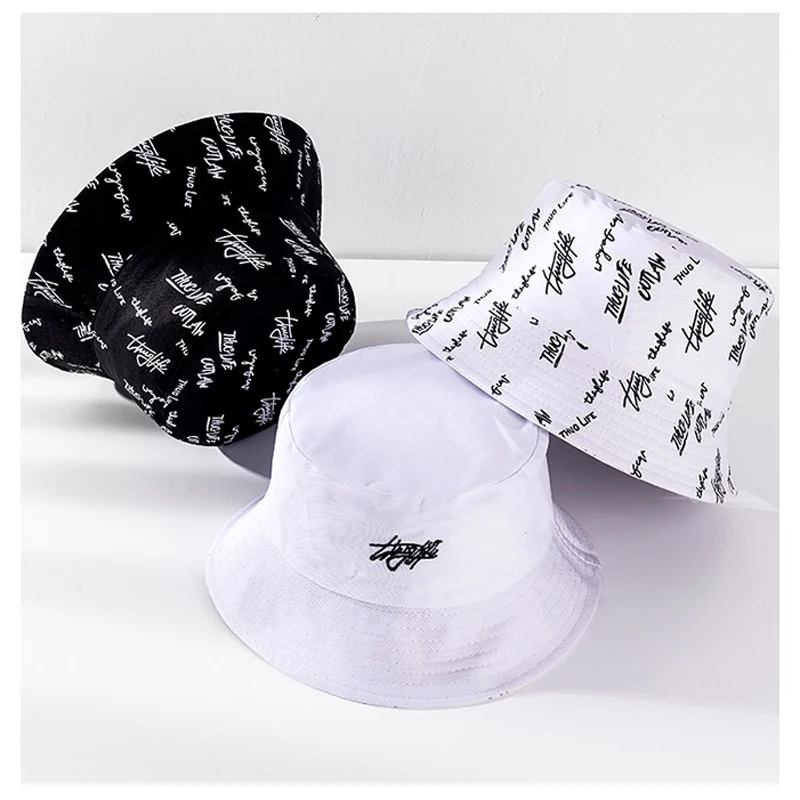 Оптовая продажа вышитые хлопковые рыбацкие черные кепки солнцезащитные рыболовные шляпы дизайнерские двусторонние Панамы с принтом логотипа на