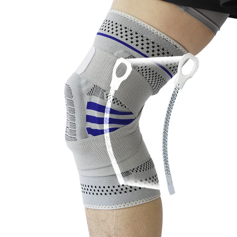 Durable Spring Support Knee Brace With Adjustable Straps Silicone Gel Pads Sports Compression Knee Sleeve