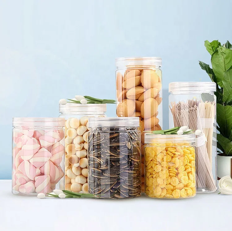 nh wholesale empty plastic pet plastic food jar with lid clear pet plastic jar