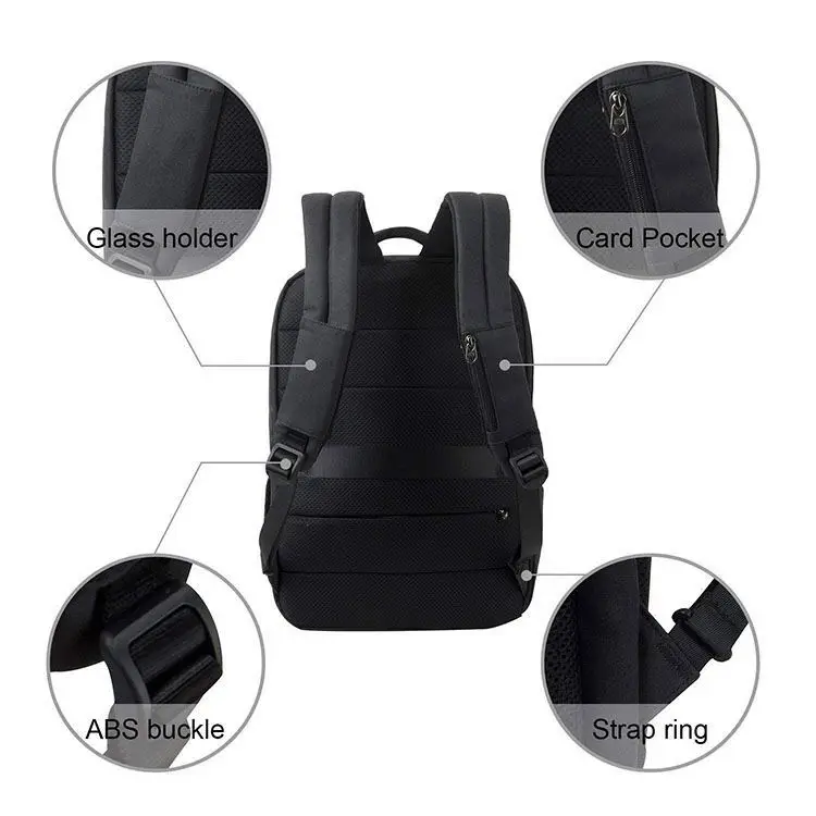 BSCI factory Business Laptop Backpack Side Load Computer Travel Bag Usb Port Water Resistant 15.6 Inch Black