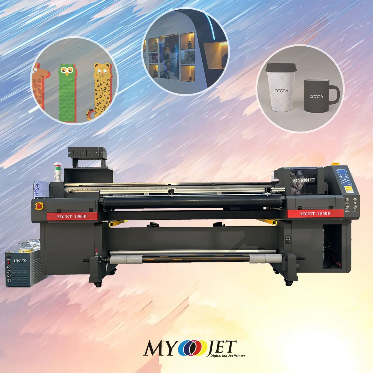 Myjet 1860B eco solvent printer digital inkjet PU leather canvas printing machine Roll to roll and flatbed printer