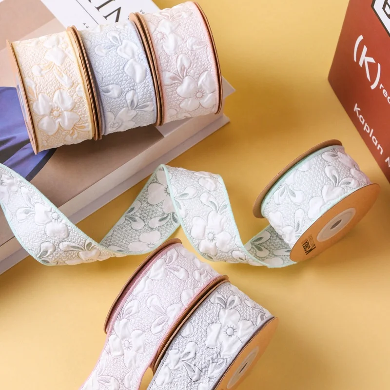light-colored floral rabbit ear solid pattern jacquard woven ribbon 50 yard