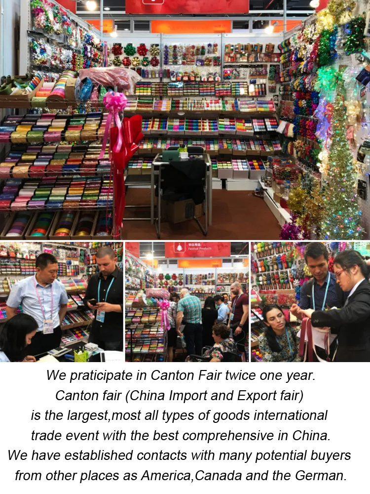 metallic colour christmas gift flower organza  Pom Pom Fabric Snow ribbon pull bow for gifts party wrapping