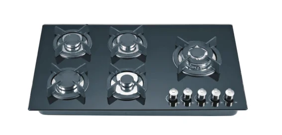tempered glass panel gas stove 5 burner gas hob with cast iron supporter
