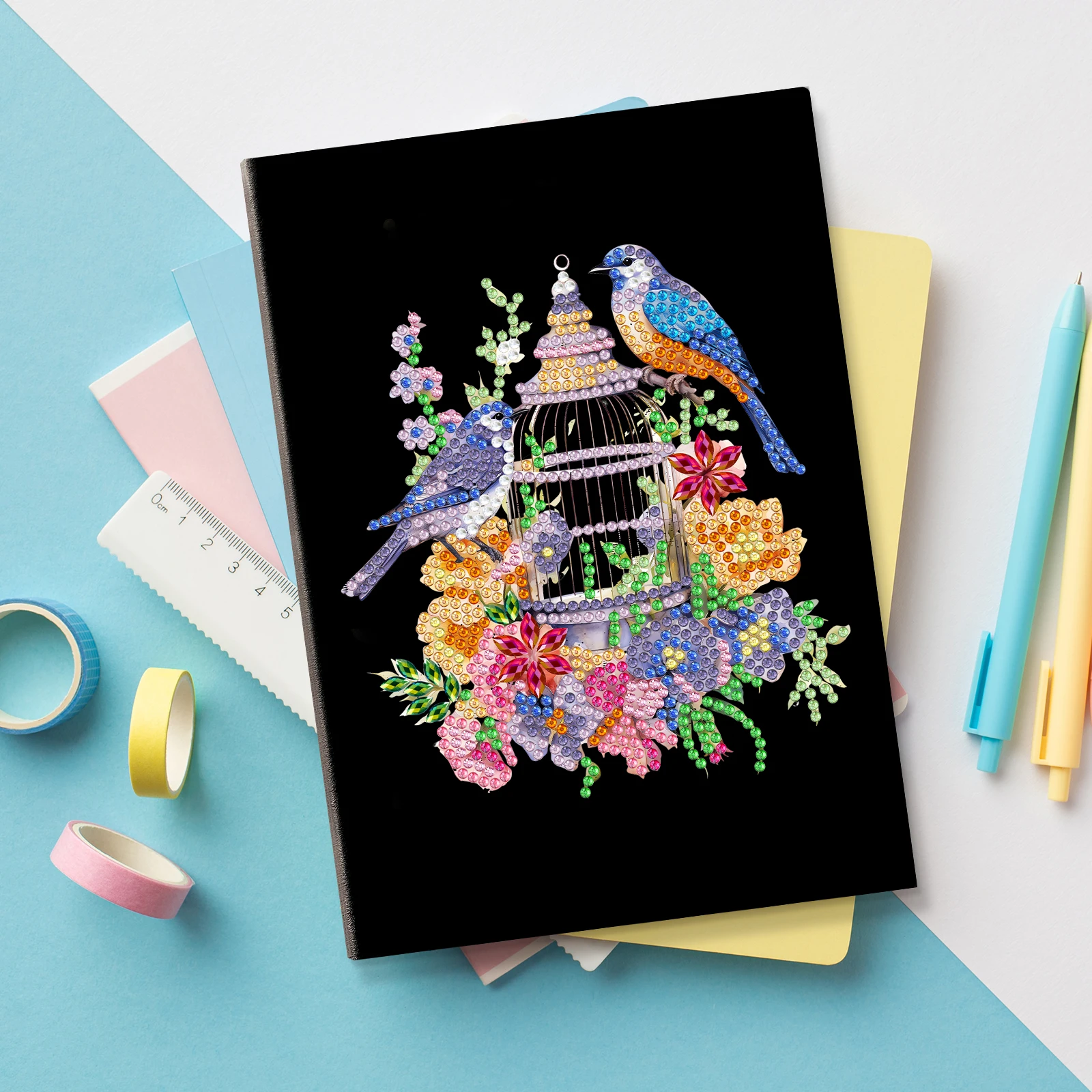 wholesale romantic bird and flowers design diy diamond painting 64 pages A5 notebook with special-shaped diamond